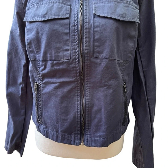 ModCloth Navy Blue Ruffle Peplum Cotton Zip Jacket Size Large - Picture 3 of 14